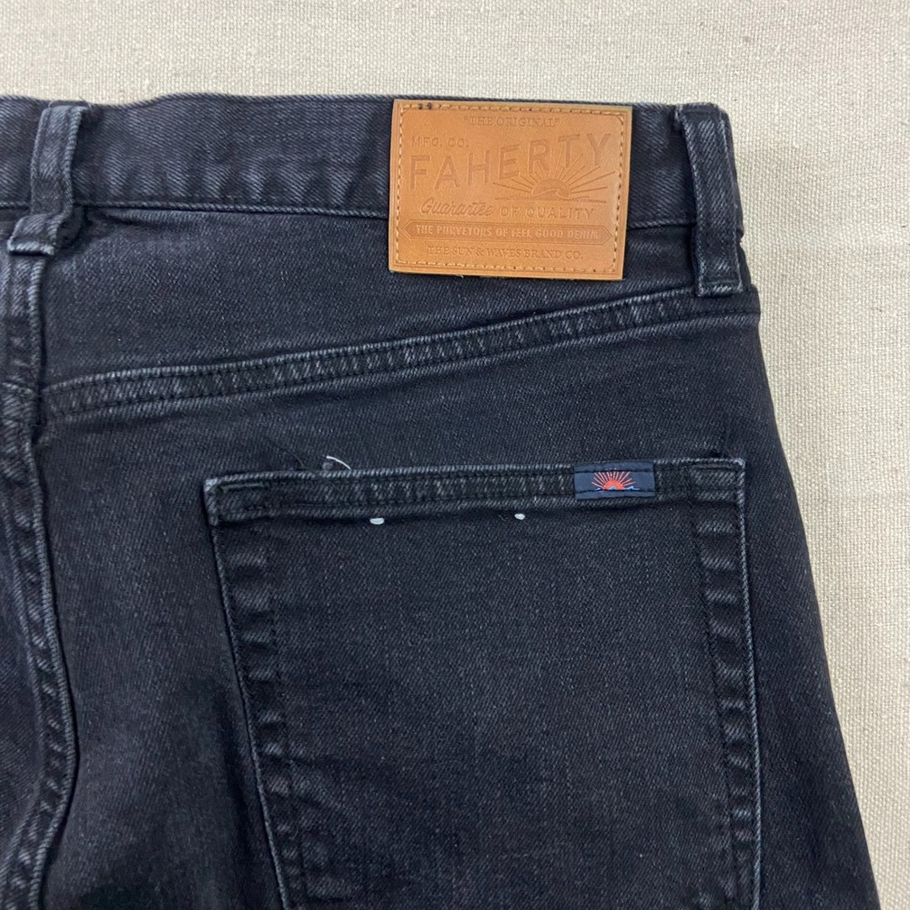 Faherty Denim Jeans Mens 33x34 Black Organic Cotton Stretch Straight Leg